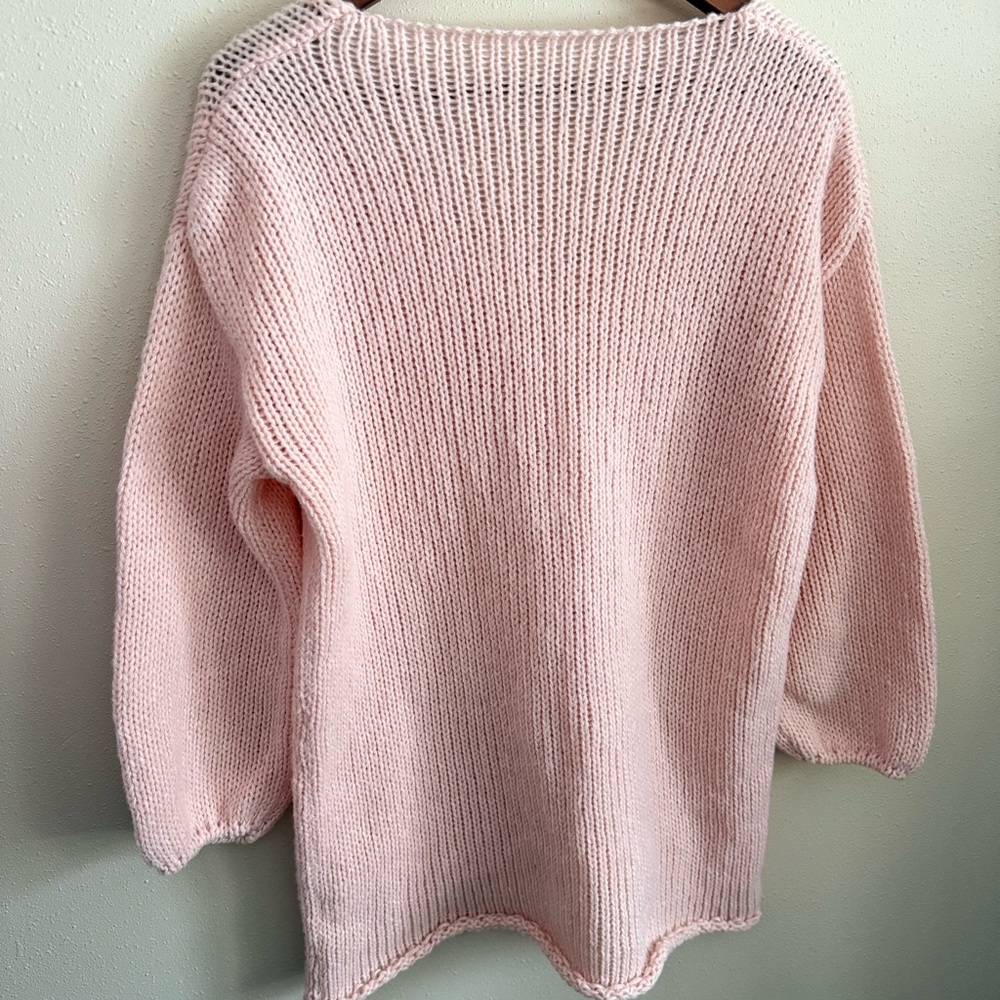 Blush Pink Chunky Knit Sweater Oversized Slouchy V Neck XL - Picture 6 of 12